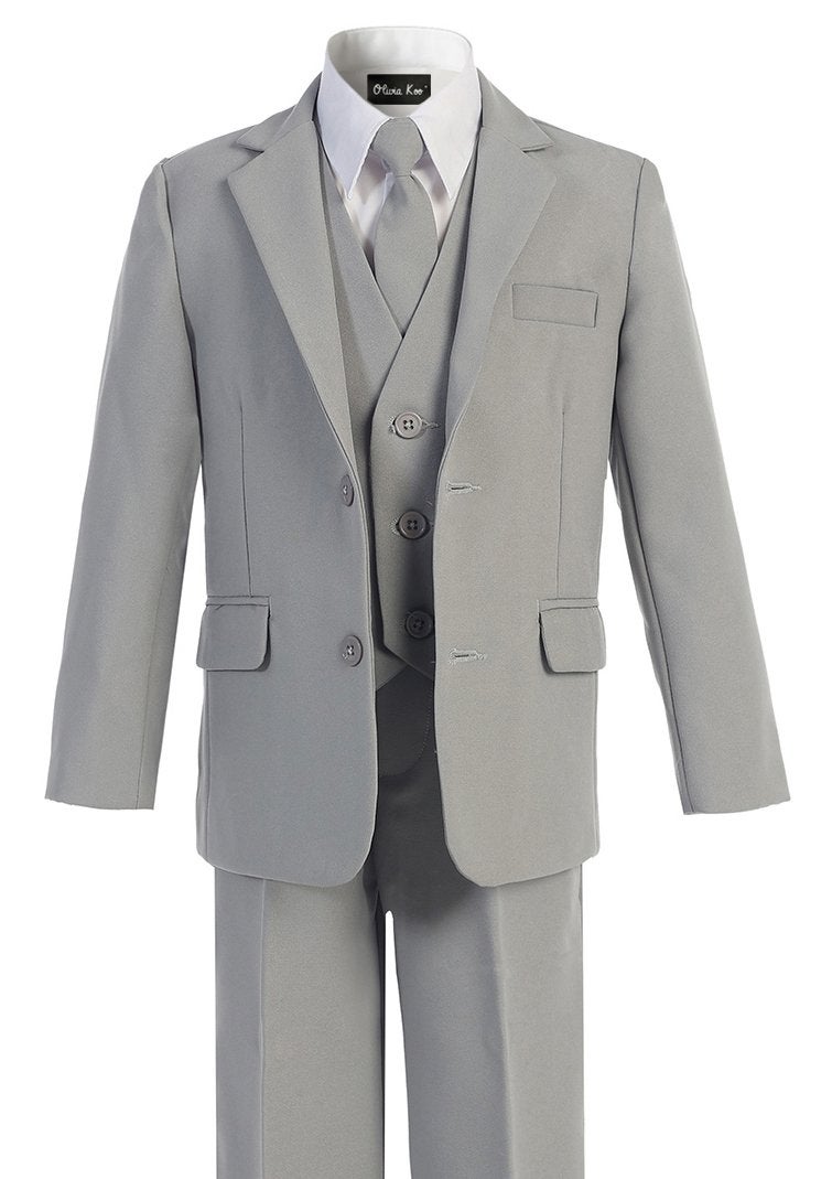 OLIVIA KOO Boys Solid 5-Piece Formal Suit Set With Matching Neck Tie Silver 8 - Image 2